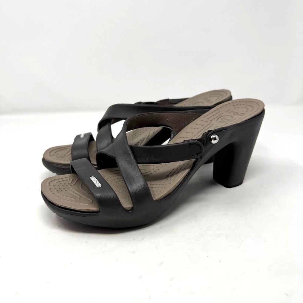 Crocs Cyprus IV Heels Sandals Shoes 9 Brown Mushroom Comfort Chunky 14558
